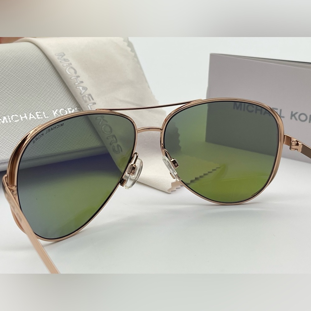 Michael Kors Rose Gold Purple Mirror Aviator Sunglasses - Picture 6 of 14